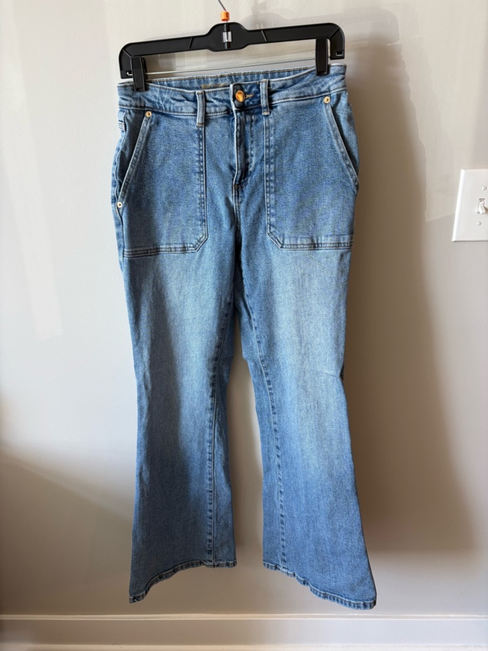Michael Kors Light Blue Denim Flare Jeans with Front Patch Pockets